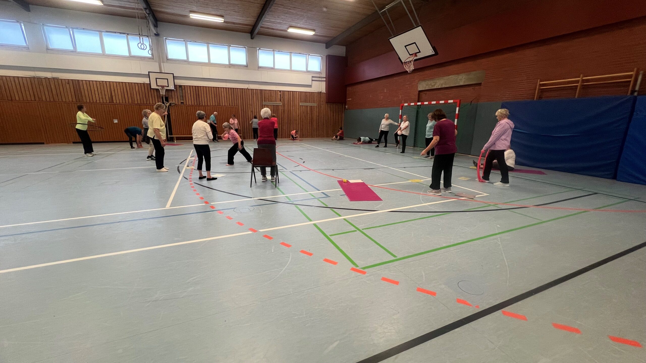 Auf diesem Bild können Sie die Senioren beim Sport machen sehen.